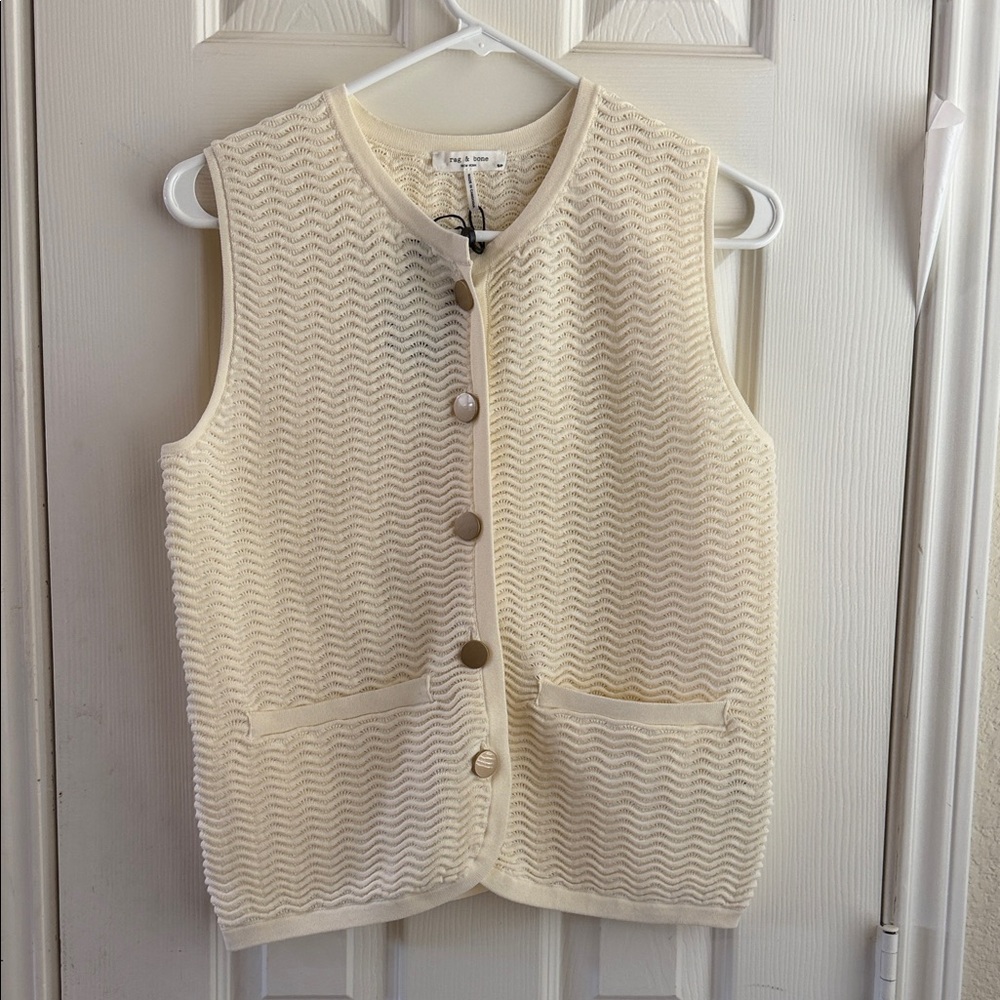 rag & bone Cream Sleeveless Knit Button Vest